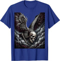 Winged Skull Storm Clouds 80s Rock Art T-Shirt - Royal Blue