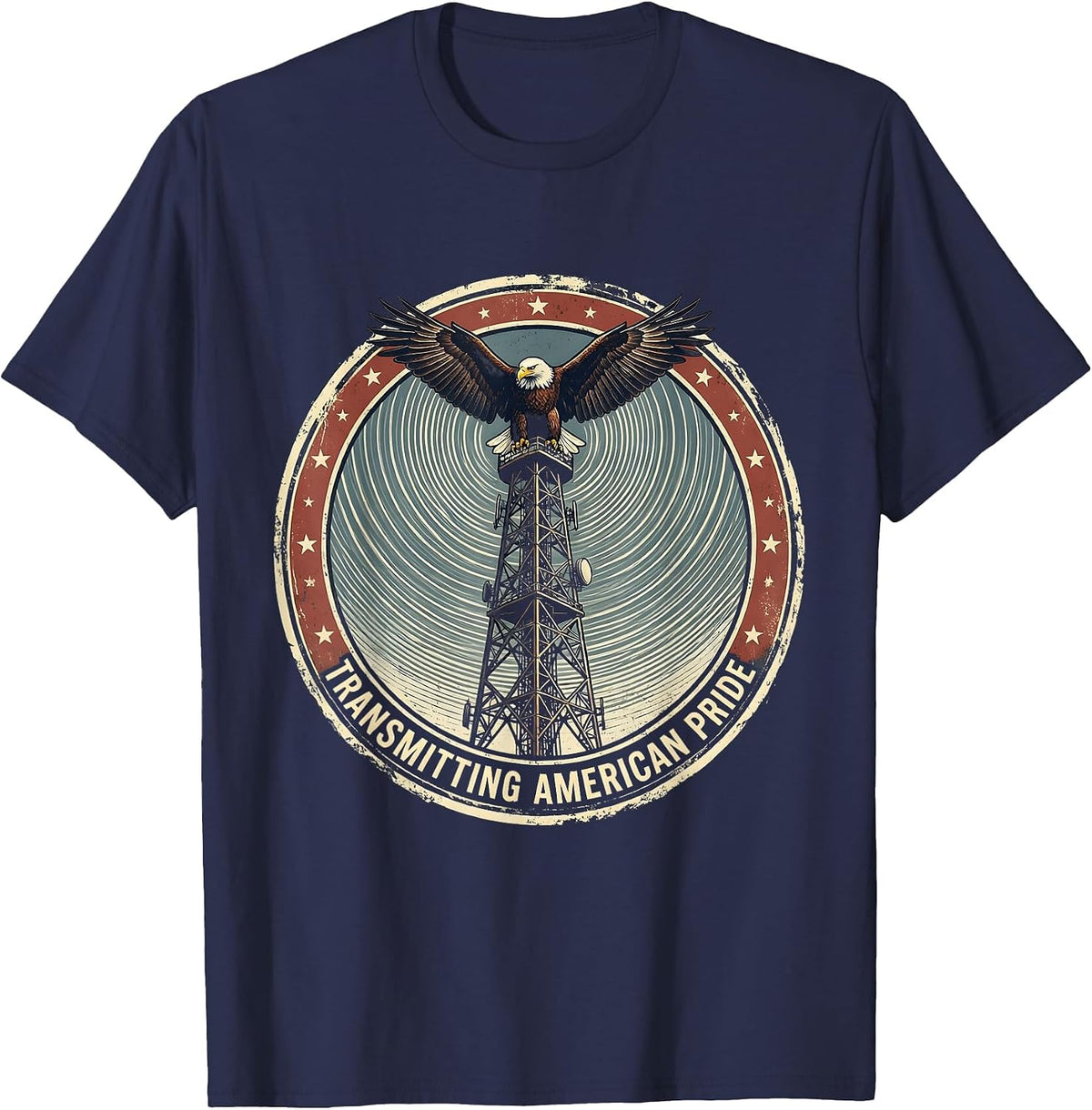 Transmitting American Pride Vintage Ham Radio Design T-Shirt - Navy Blue