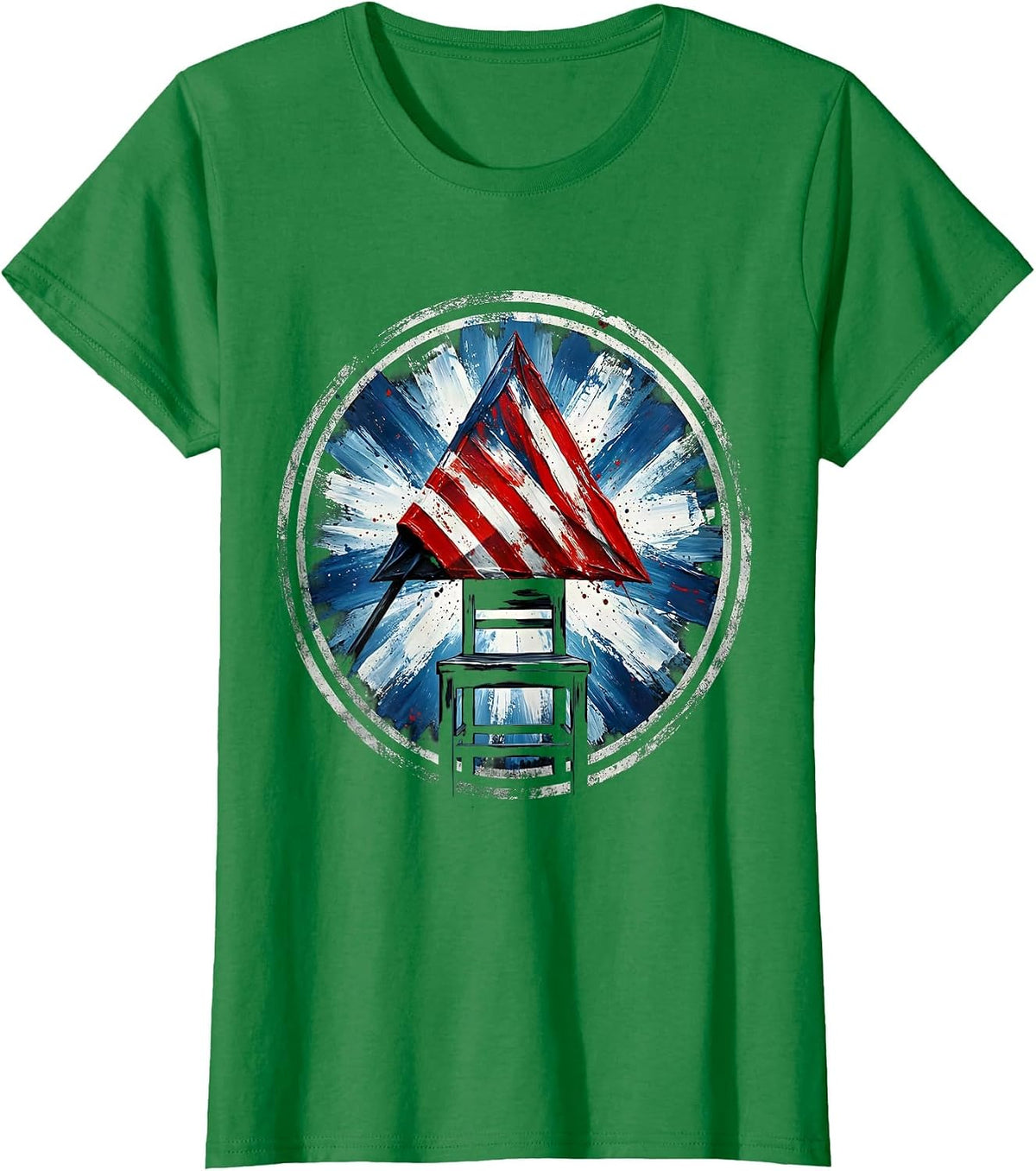 Folded Flag Empty Chair September 11 Memorial T-Shirt - Kelly Green