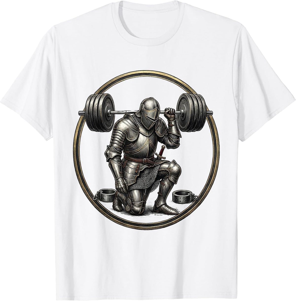 Men's Knight Weightlifter Gym Humor Medieval Workout T-Shirt - White