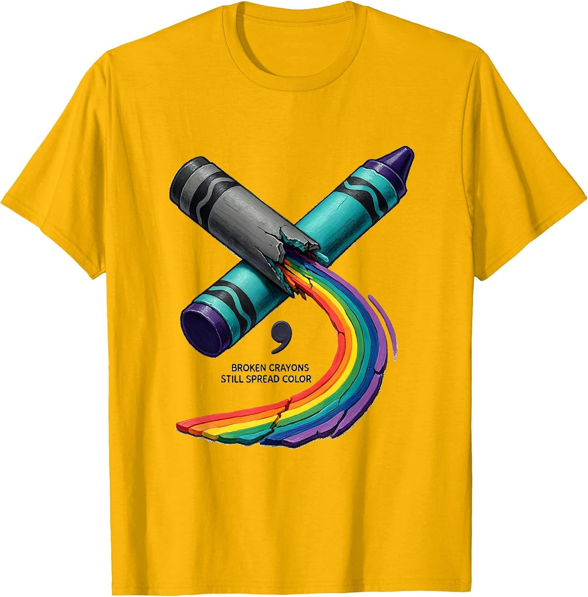 Men's Broken Crayons Still Spread Color Mental Health Awareness T-Shirt - Golden Yellow