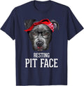 Vintage Pitbull Resting Pit Face - Funny Pitbull Lovers Dog T-Shirt - Navy Blue