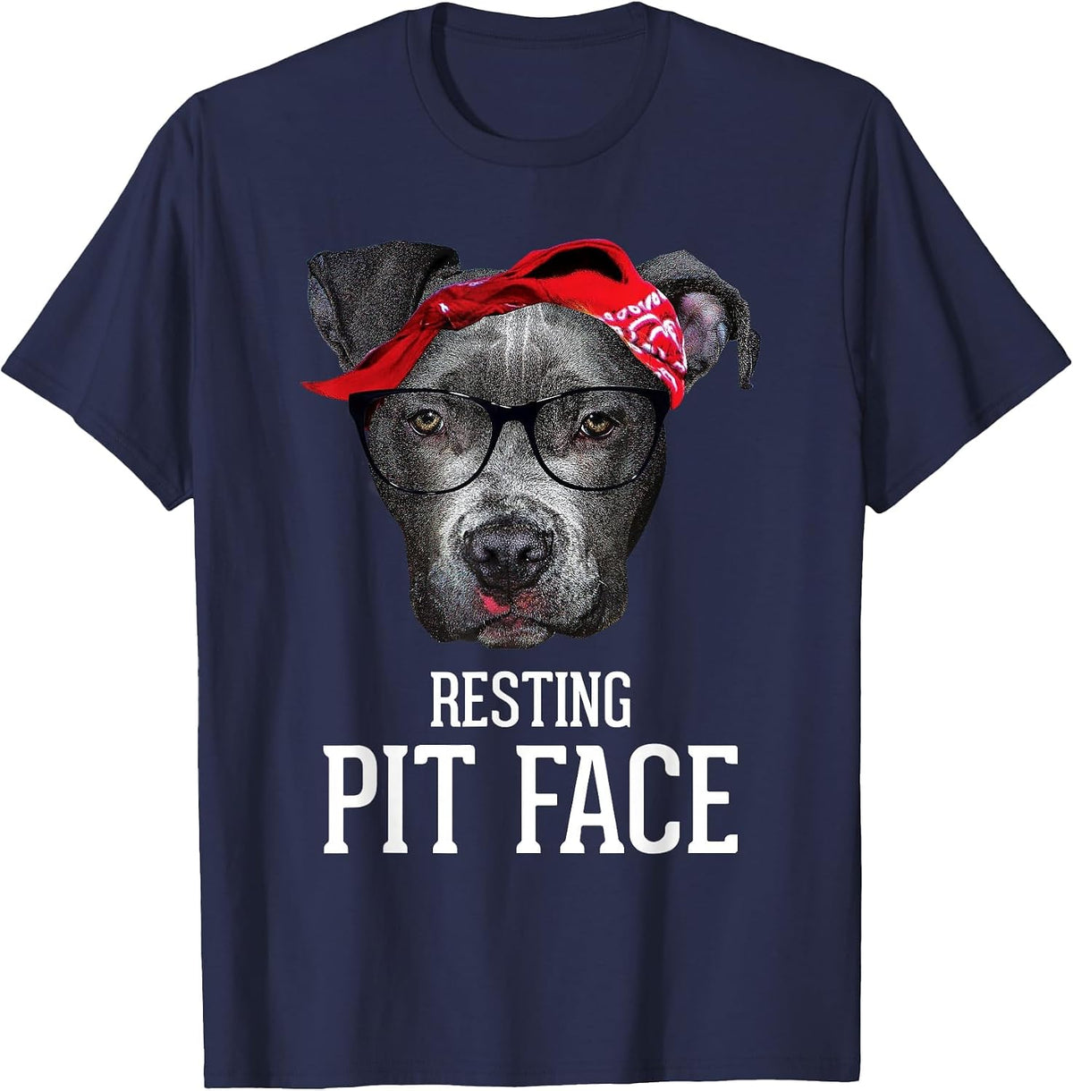 Vintage Pitbull Resting Pit Face - Funny Pitbull Lovers Dog T-Shirt - Navy Blue