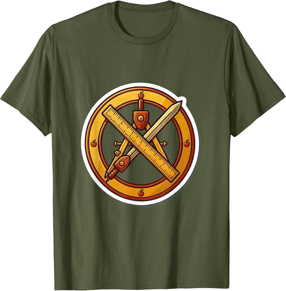Men's 4th Grade Teacher Ruler and Compass Crossed Design T-Shirt - Olive Green