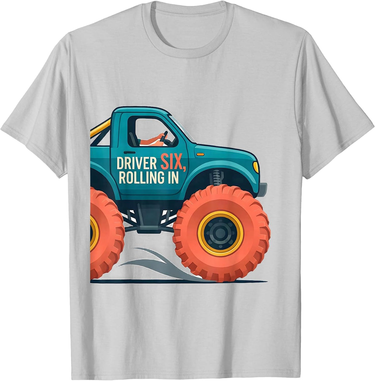 Men's Driver Six Rolling In Flat Vector Monster Truck Boys T-Shirt - Silver Grey