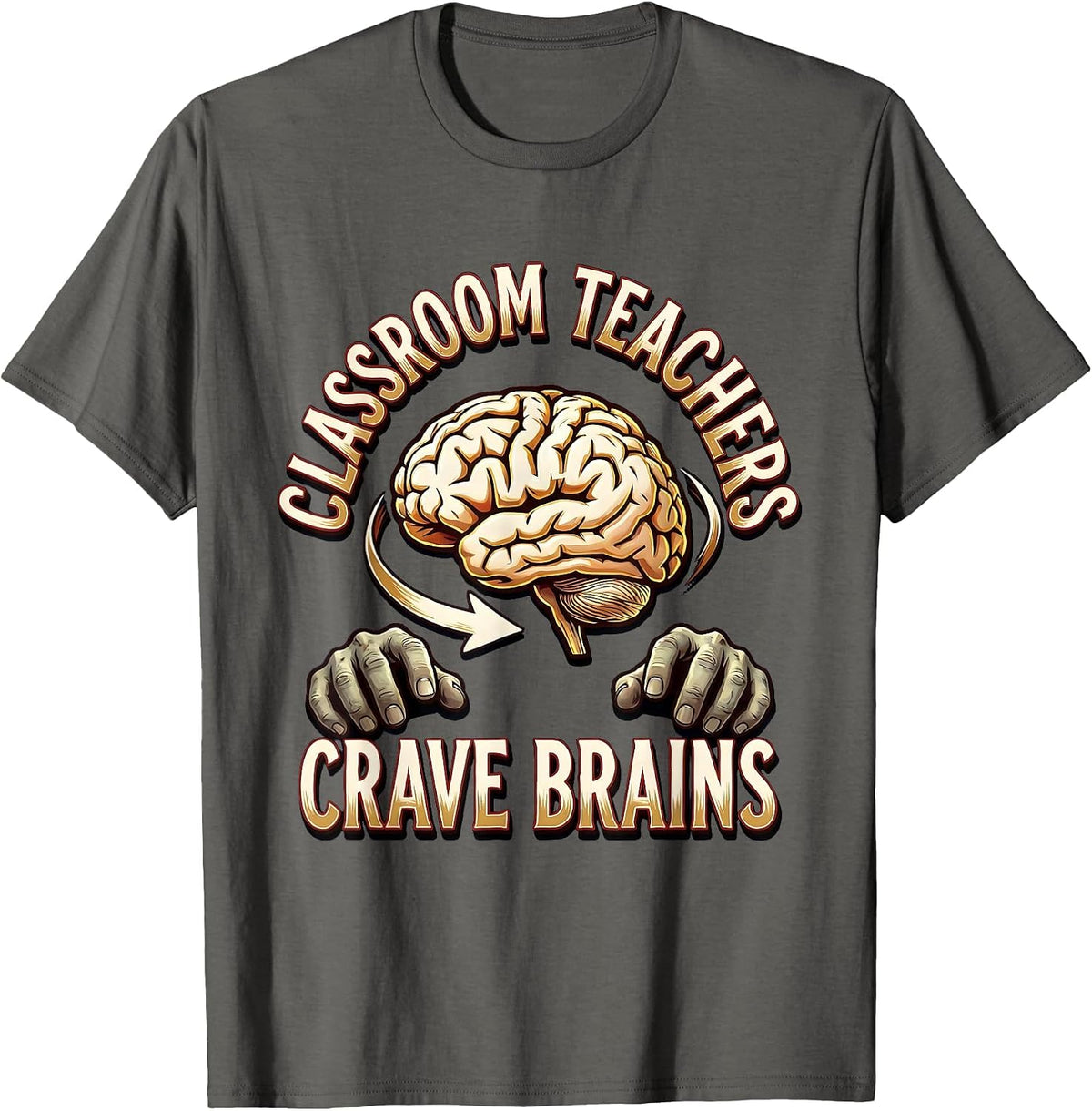 Men's Classroom Teachers Crave Brains Funny Zombie Halloween T-Shirt - Asphalt Grey