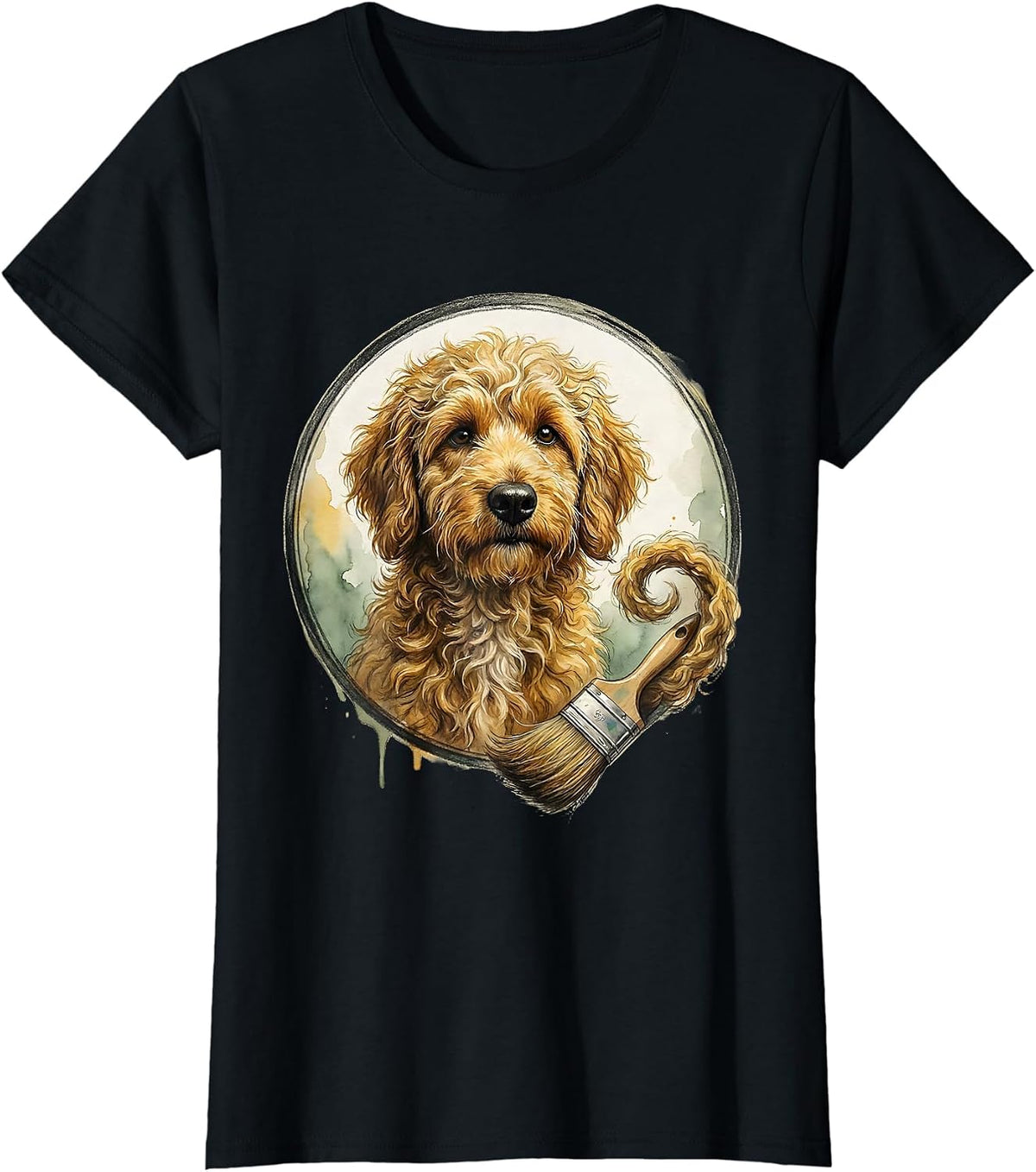 Goldendoodle Doodle Line Watercolor Dog Lover Humor T-Shirt - Black
