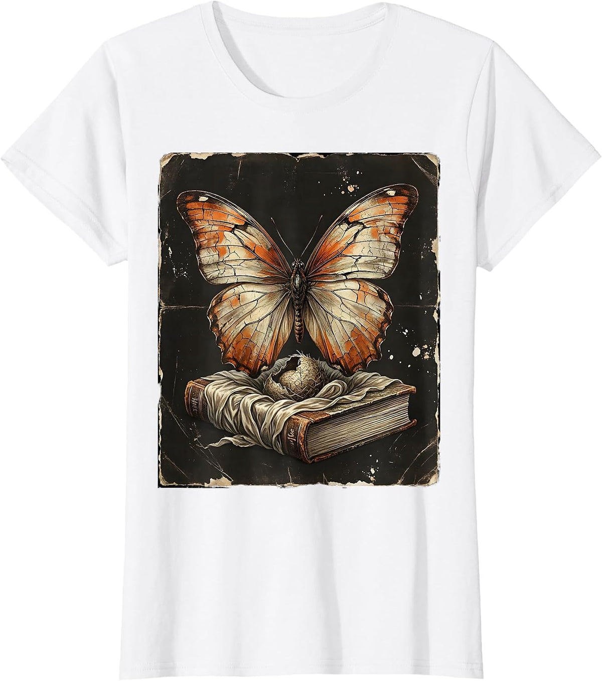 Women's Paraprofessional Butterfly Book Cocoon Graphic T-Shirt - White