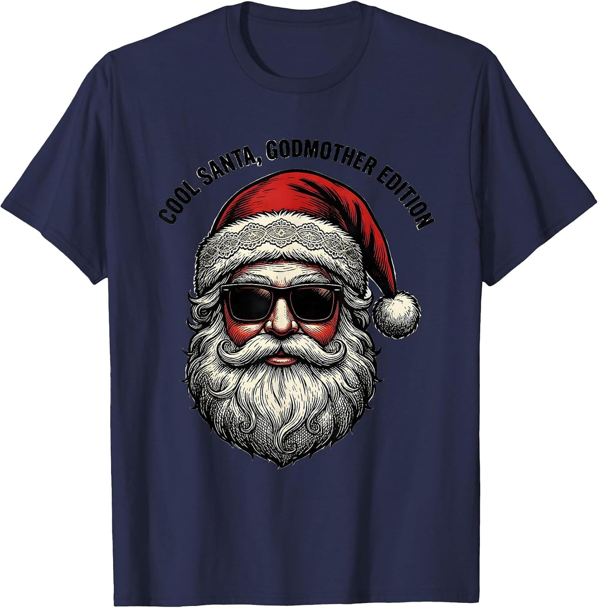 Cool Santa Godmother Edition Retro Sunglasses Christmas T-Shirt - Navy Blue