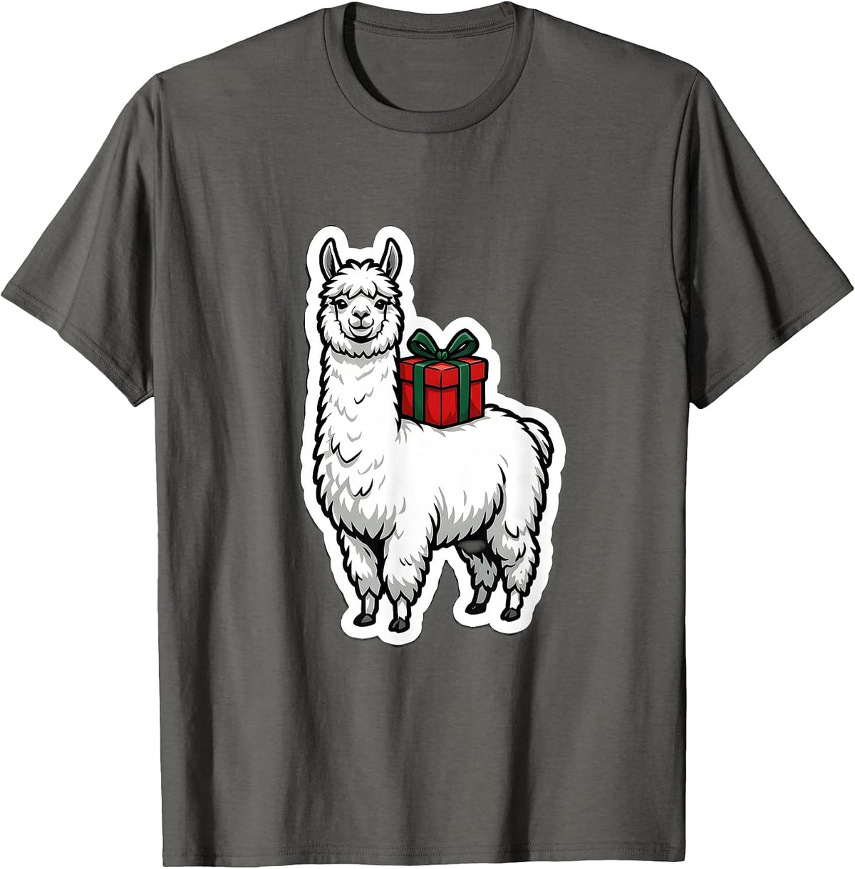 Men's Cheerful Shaggy Llama Funny Christmas Animal Lover Gift T-Shirt - Asphalt Grey