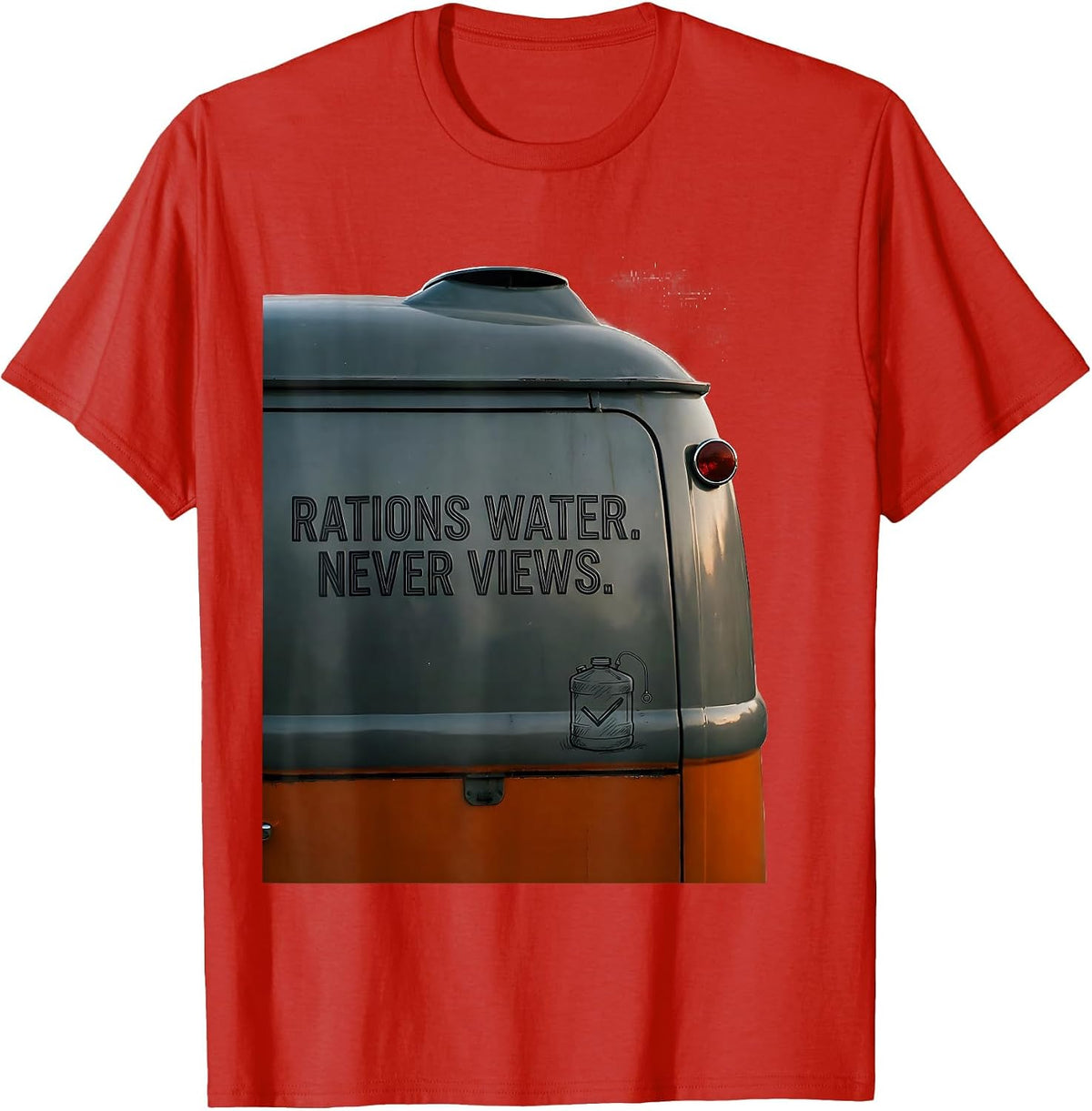 Men's Rations Water Never Views Retro Van Life Nomad Travel T-Shirt - Red