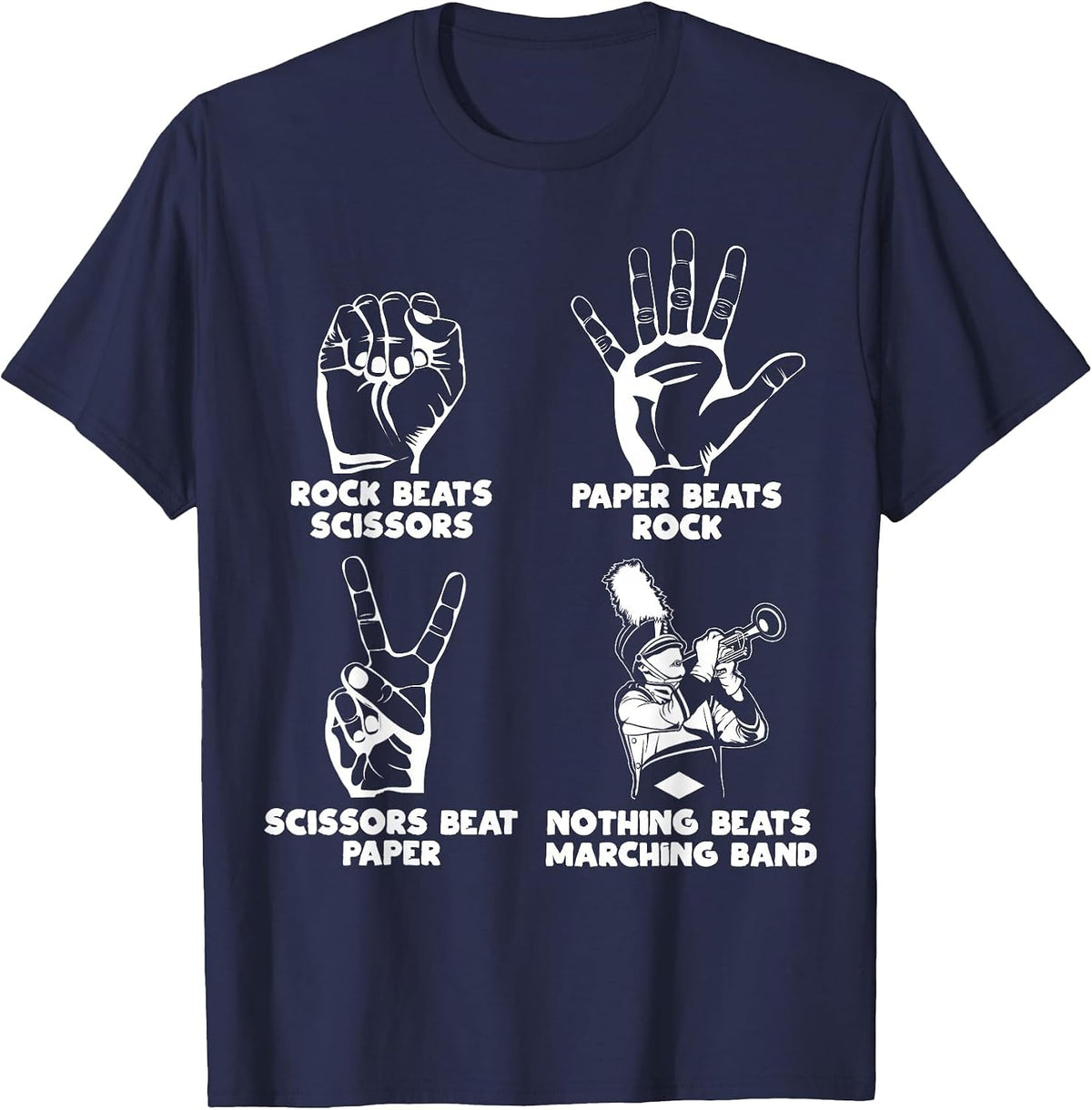 Nothing Beats Marching Band Rock Paper Scissors Funny Meme T-Shirt - Navy Blue