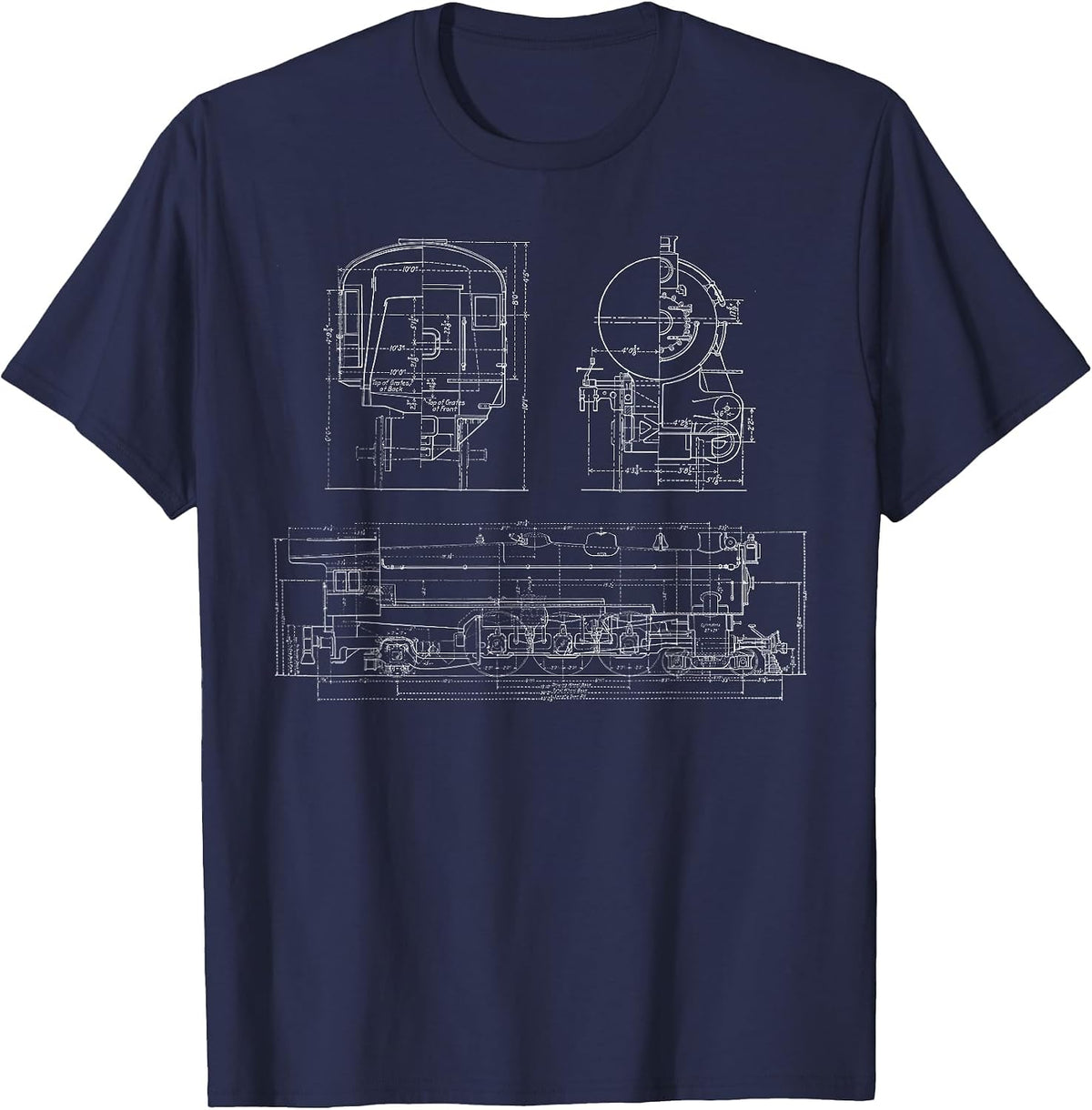Pennsylvania Railroad Class K4 Dimensioned Train Drawing T-Shirt - Navy Blue