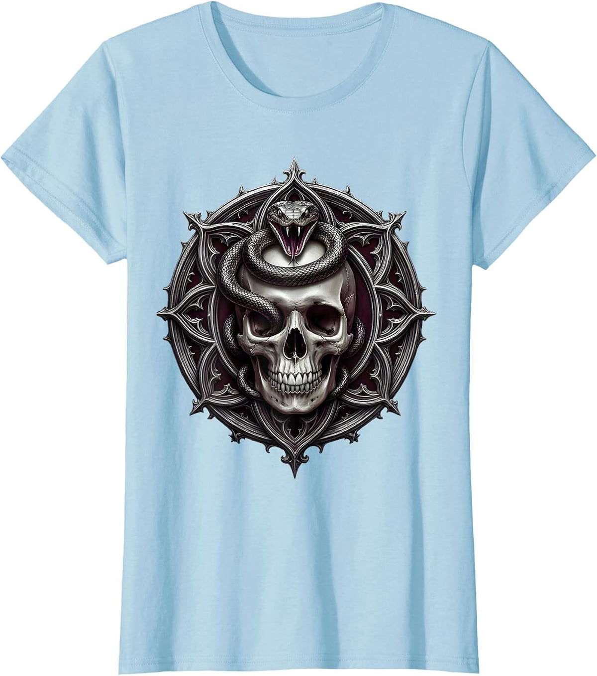 Snake and Skull Horror Graphic Illustration T-Shirt - Baby Blue