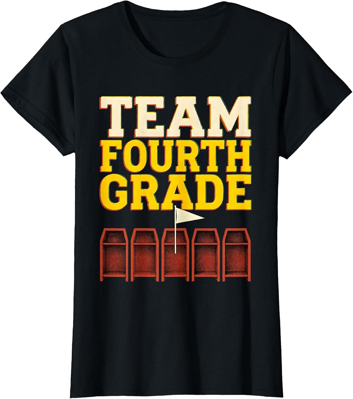 Women's Team Fourth Grade Screenprint Back To School Student Teacher T-Shirt - Black