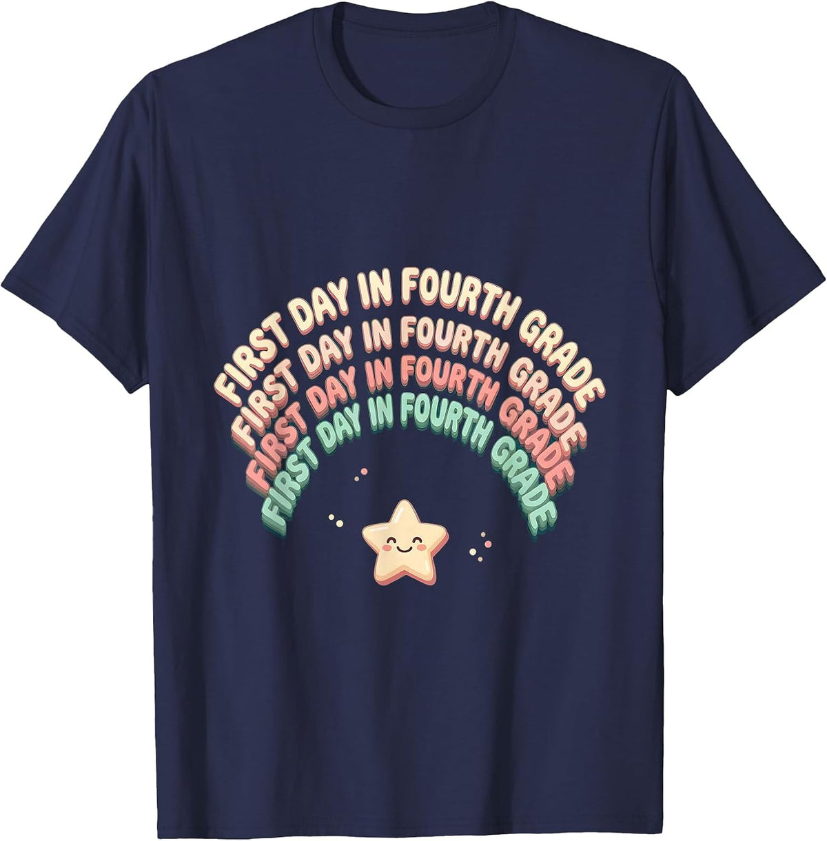 Men's First Day In Fourth Grade Cute Kawaii Teacher Student Back T-Shirt - Navy Blue