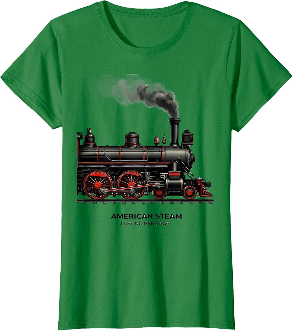 Women's American Steam Lasting Heritage Vintage Steam Locomotive T-Shirt - Kelly Green