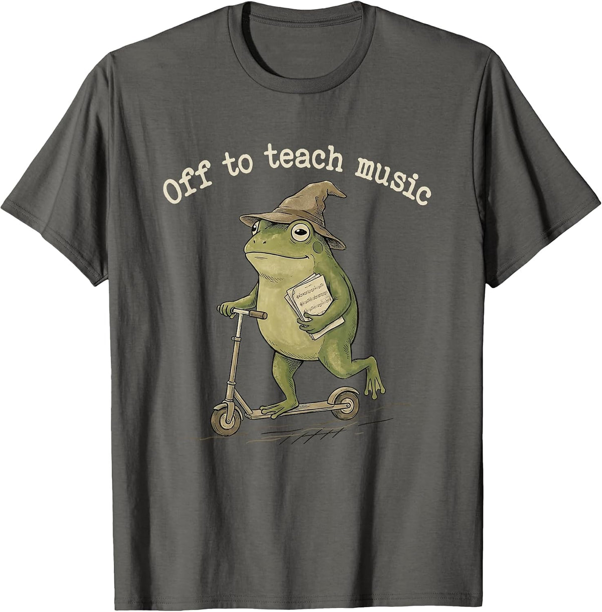 Off to Teach Music Teacher Appreciation Frog Meme Teaching T-Shirt - Asphalt Grey