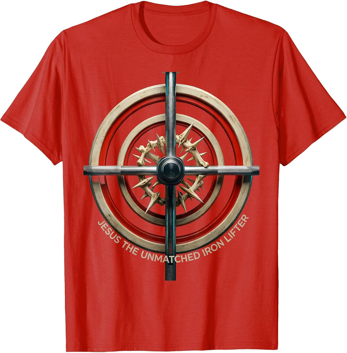 Men's Jesus The Unmatched Iron Lifter Funny Christian Gym T-Shirt - Red