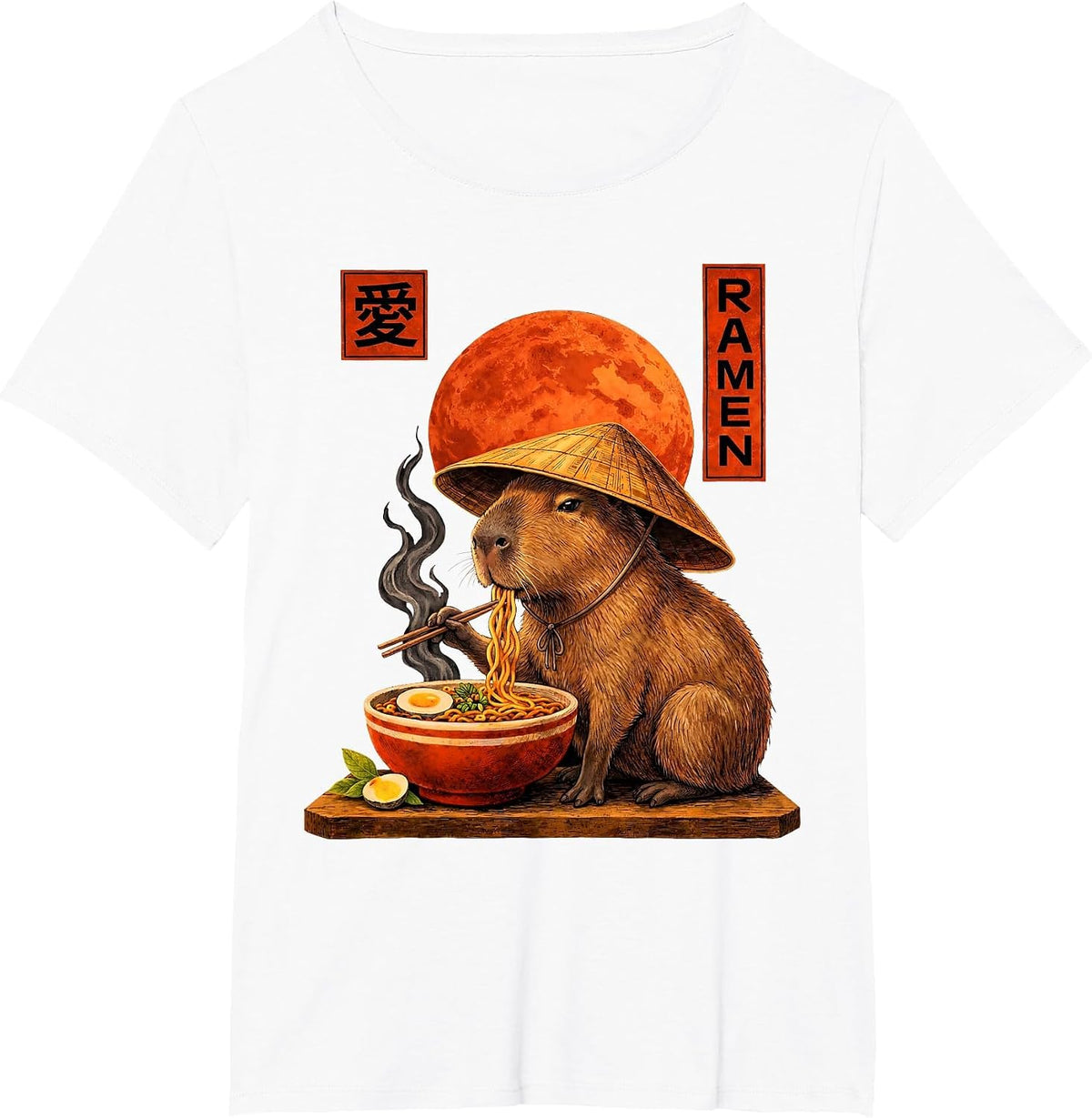 Capybara Ramen Japanese Art Funny Anime Graphic Tee Kawaii T-Shirt - White