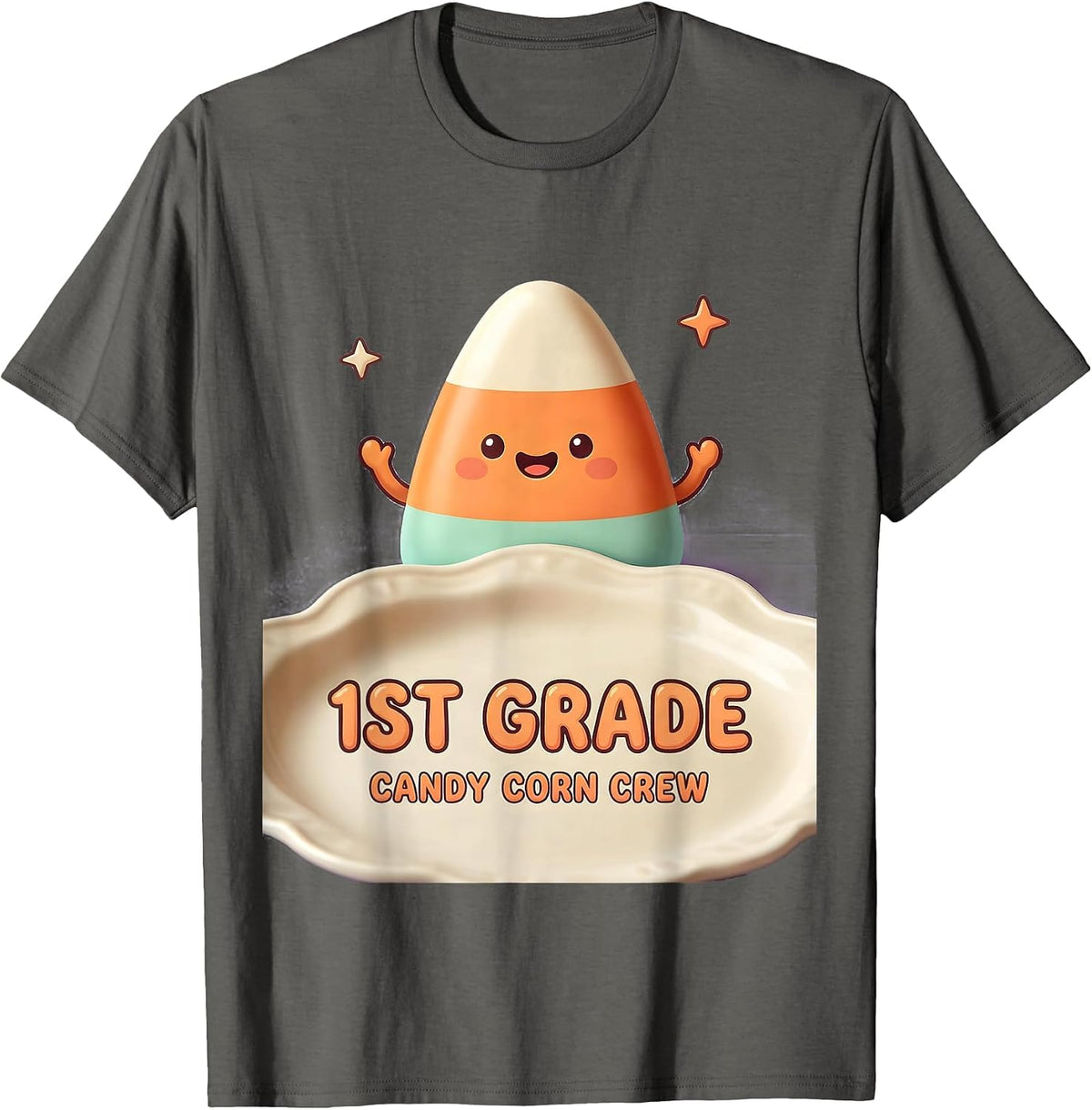 Men's 1st Grade Candy Corn Crew Cute Kawaii Halloween Teacher T-Shirt - Asphalt Grey