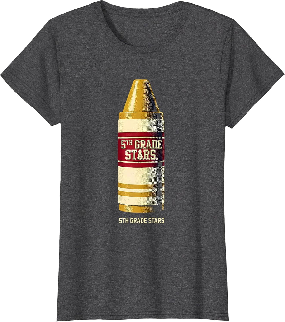 Women's 5th Grade Stars Sports Team Teacher Back To School Crew T-Shirt - Dark Heather Grey