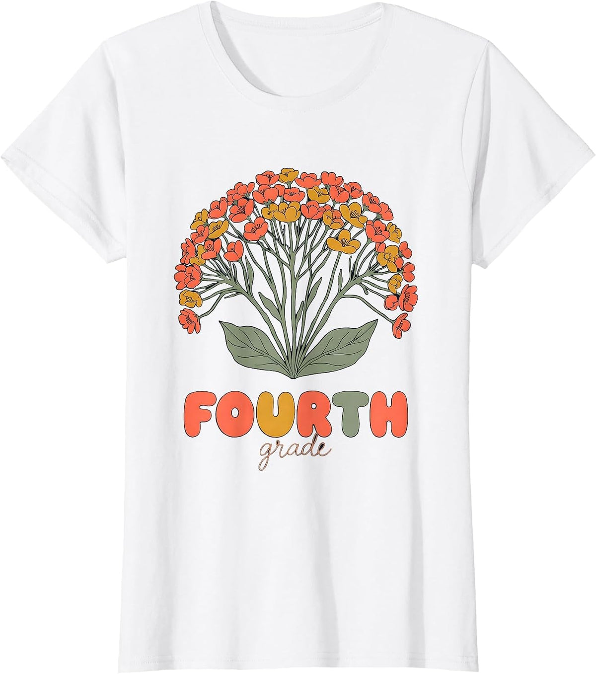 Women's FOURTH grade Wildflower Floral Back To School Teacher Gift T-Shirt - White