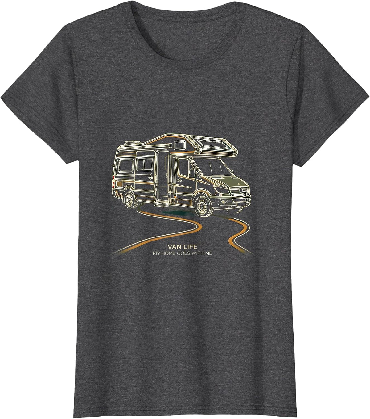 Women's Van Life My Home Goes With Me Retro Camper Nomad Pride T-Shirt - Dark Heather Grey
