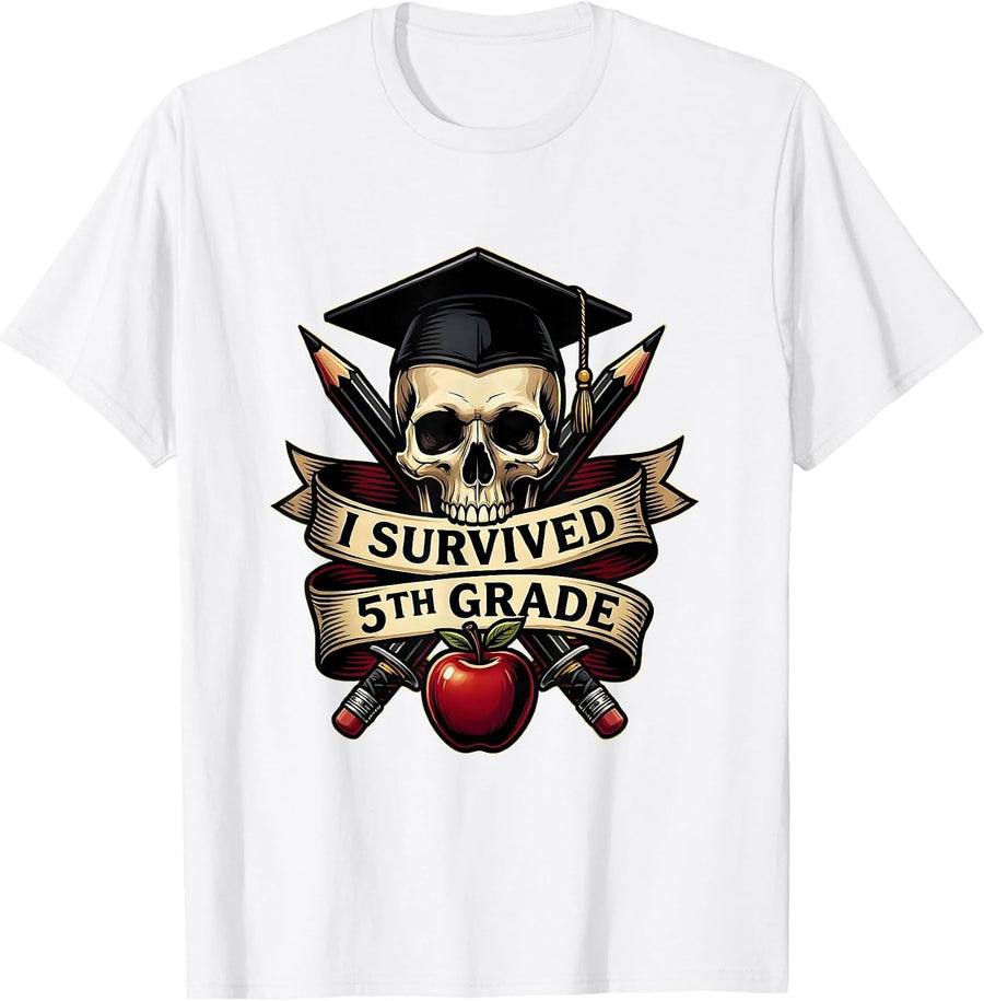 Men's I Survived 5th Grade Teacher Design T-Shirt - White