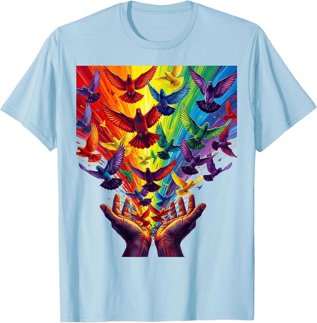 Pride Doves Spectrum Rainbow Release Illustration T-Shirt - Baby Blue