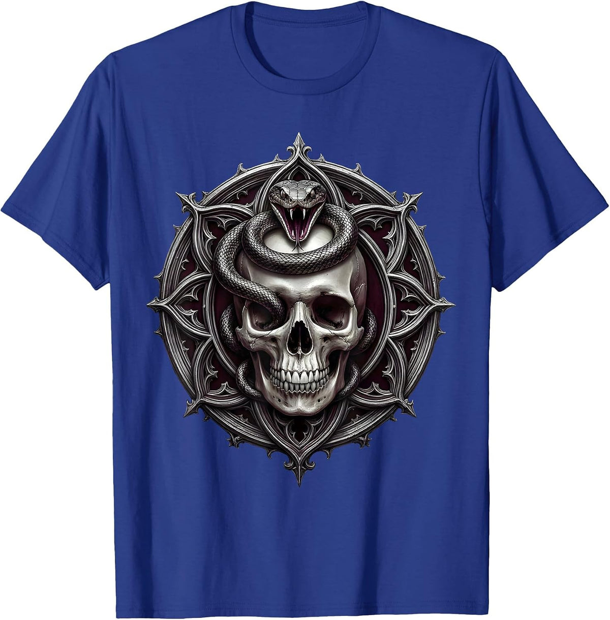 Snake and Skull Horror Graphic Illustration T-Shirt - Royal Blue