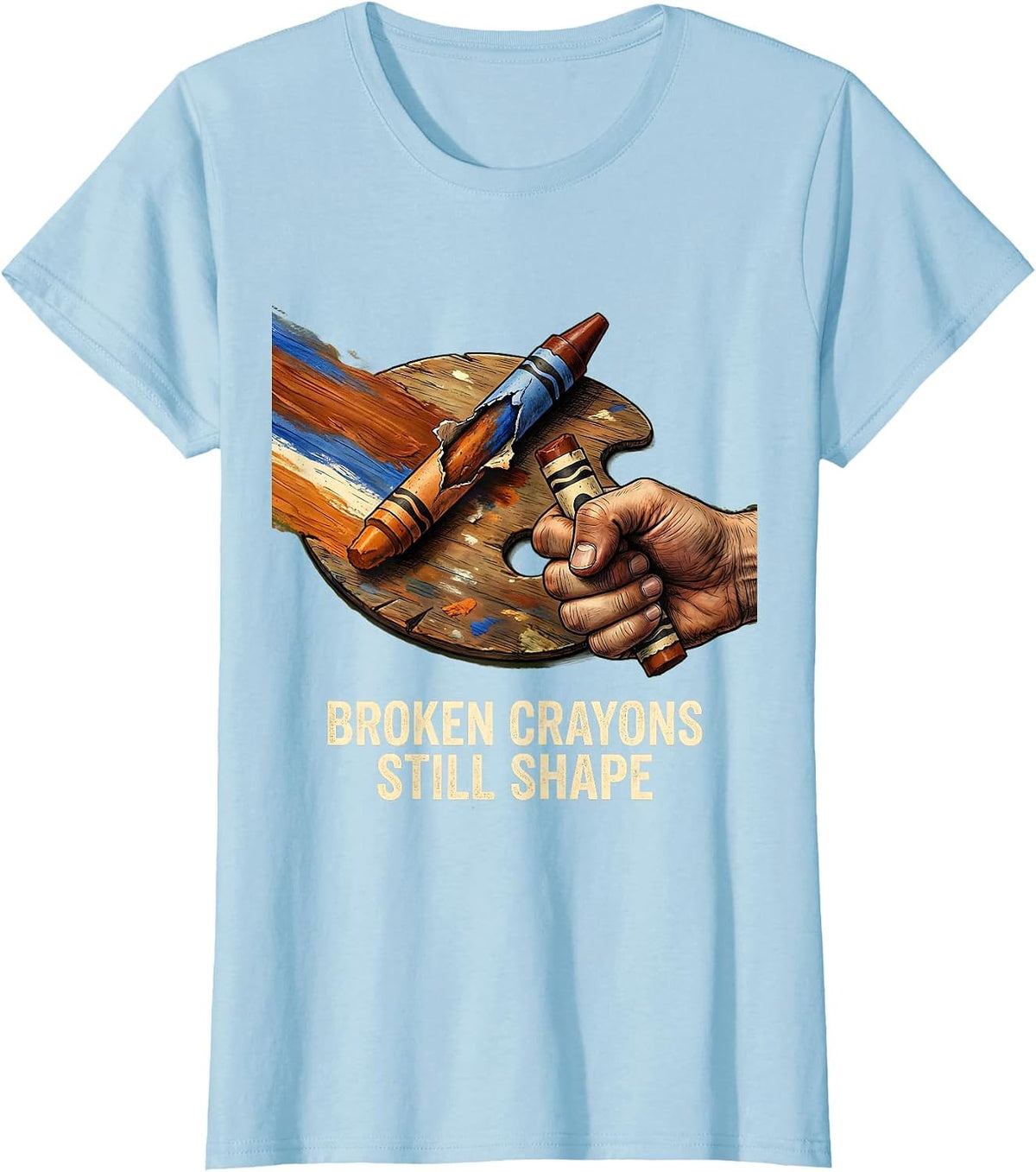 Women's Broken Crayons Still Shape Mental Health Awareness Counselor T-Shirt - Baby Blue