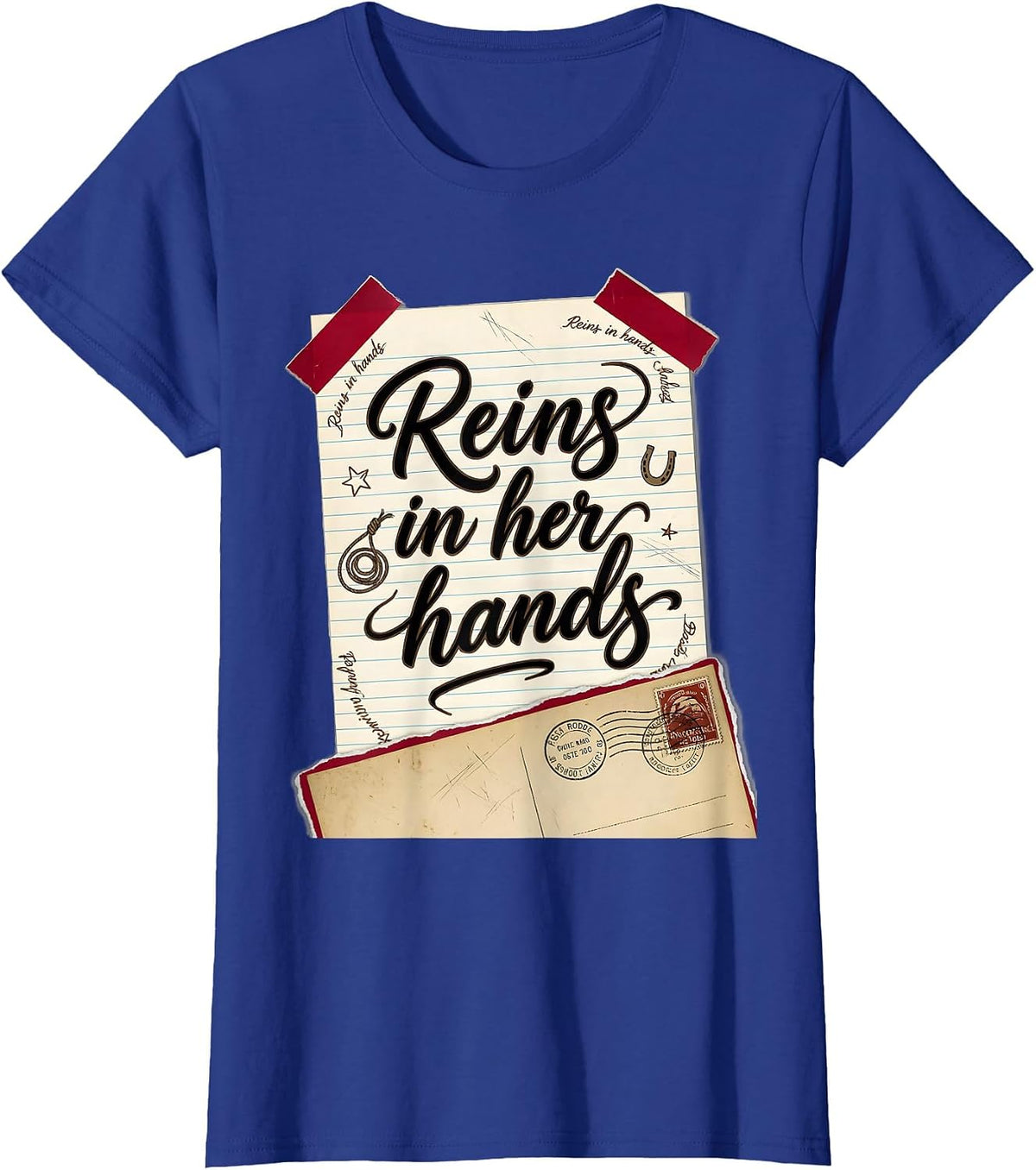 Women's Reins In Her Hands Rodeo Cowgirl Design T-Shirt - Royal Blue