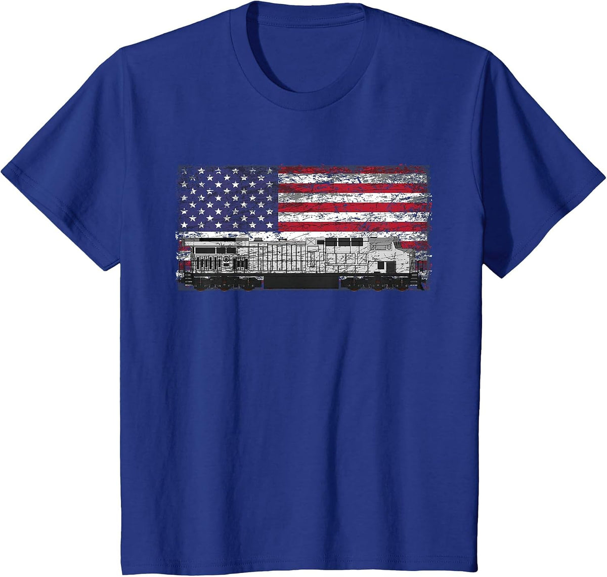 Train Railroad American Flag T Shirt T-Shirt - Royal Blue