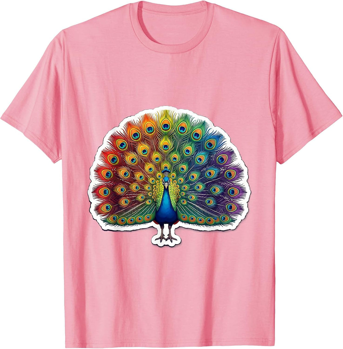 Men's Rainbow Peacock Pride Fan Tail Illustration T-Shirt - Pink