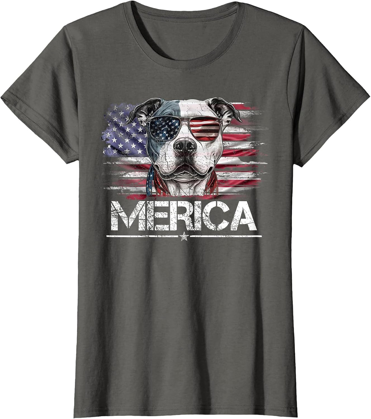 Vintage Pitbull Dog, Merica Pittie Dog USA Flag Funny T-Shirt - Asphalt Grey