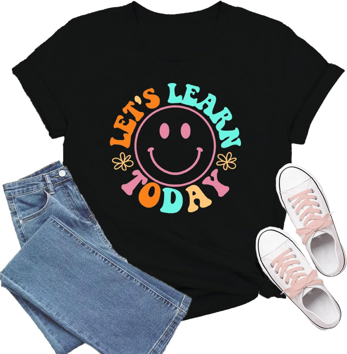 Teacher Shirt for Women Preschool Teacher Tshirt Helping Little Minds Grow Tee Top - Black