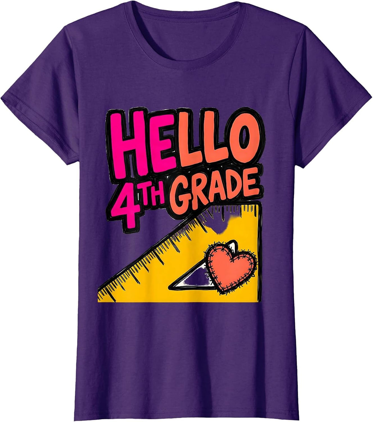 Women's Hello 4th Grade Leopard Teacher Back To School Girls T-Shirt - Purple