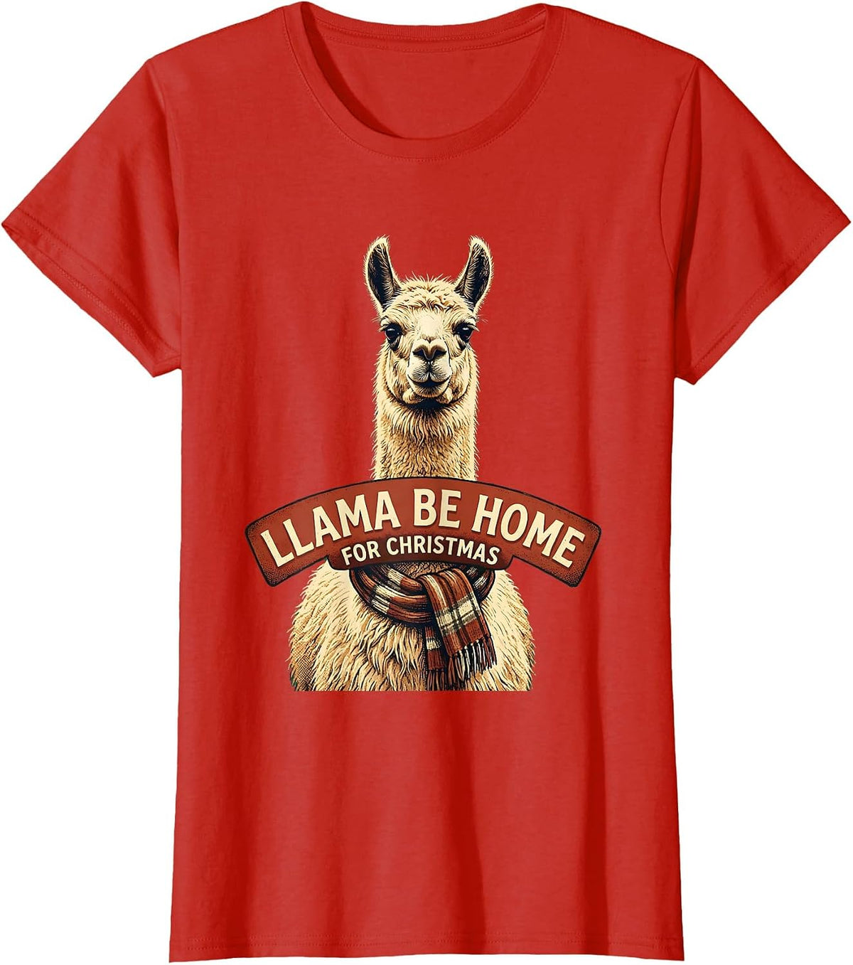 Women's Llama Be Home For Christmas Vintage Funny Llama Lover T-Shirt - Red