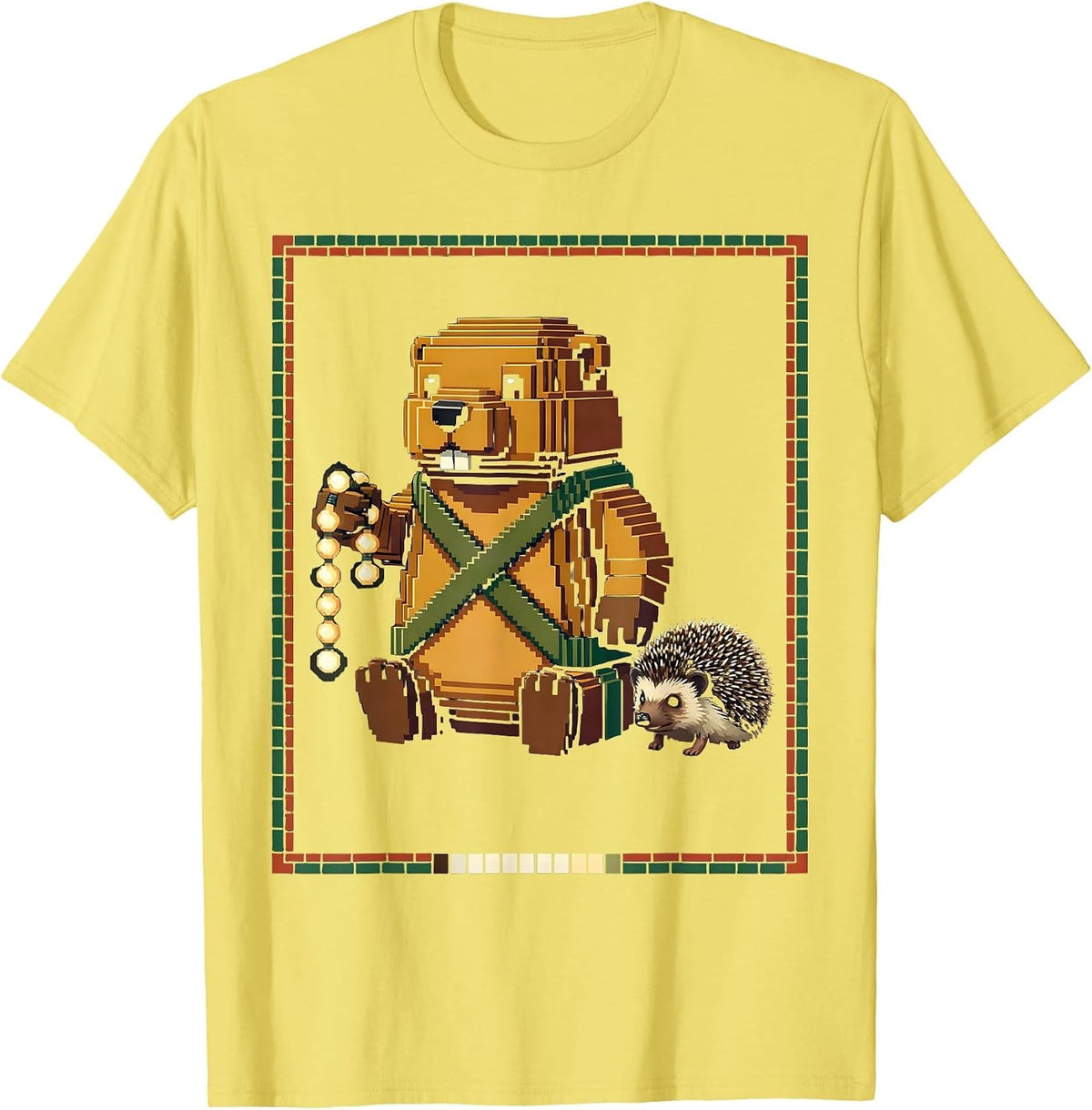 Men's Beaver Gift Box Pixel Art Funny Kids Meme T-Shirt - Lemon Yellow