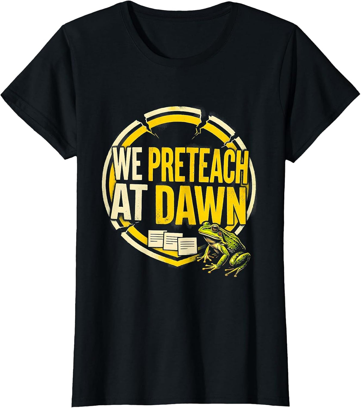 We Preteach At Dawn Stencil Graphic Funny Teacher Frog Back T-Shirt - Black