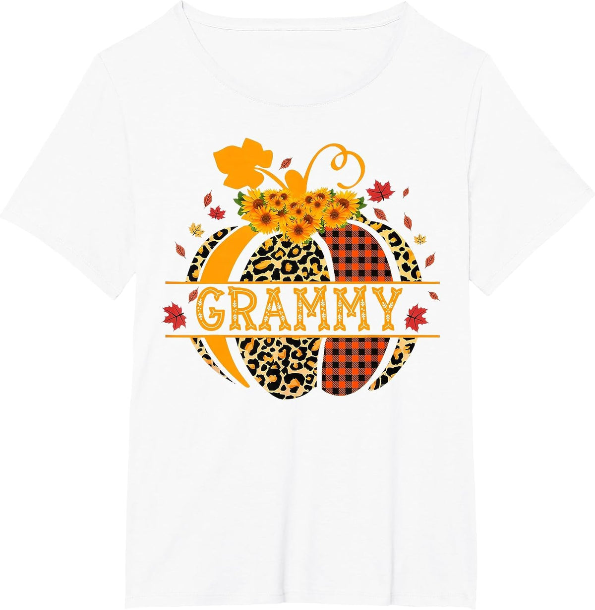 Grammy Leopard Floral Pumpkin Fall Autumn Thanksgiving T-Shirt - White