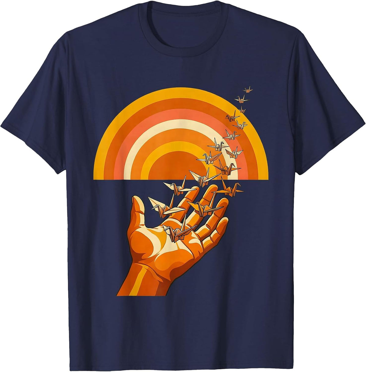 Paraprofessional Open Hand Releasing Paper Birds T-Shirt - Navy Blue