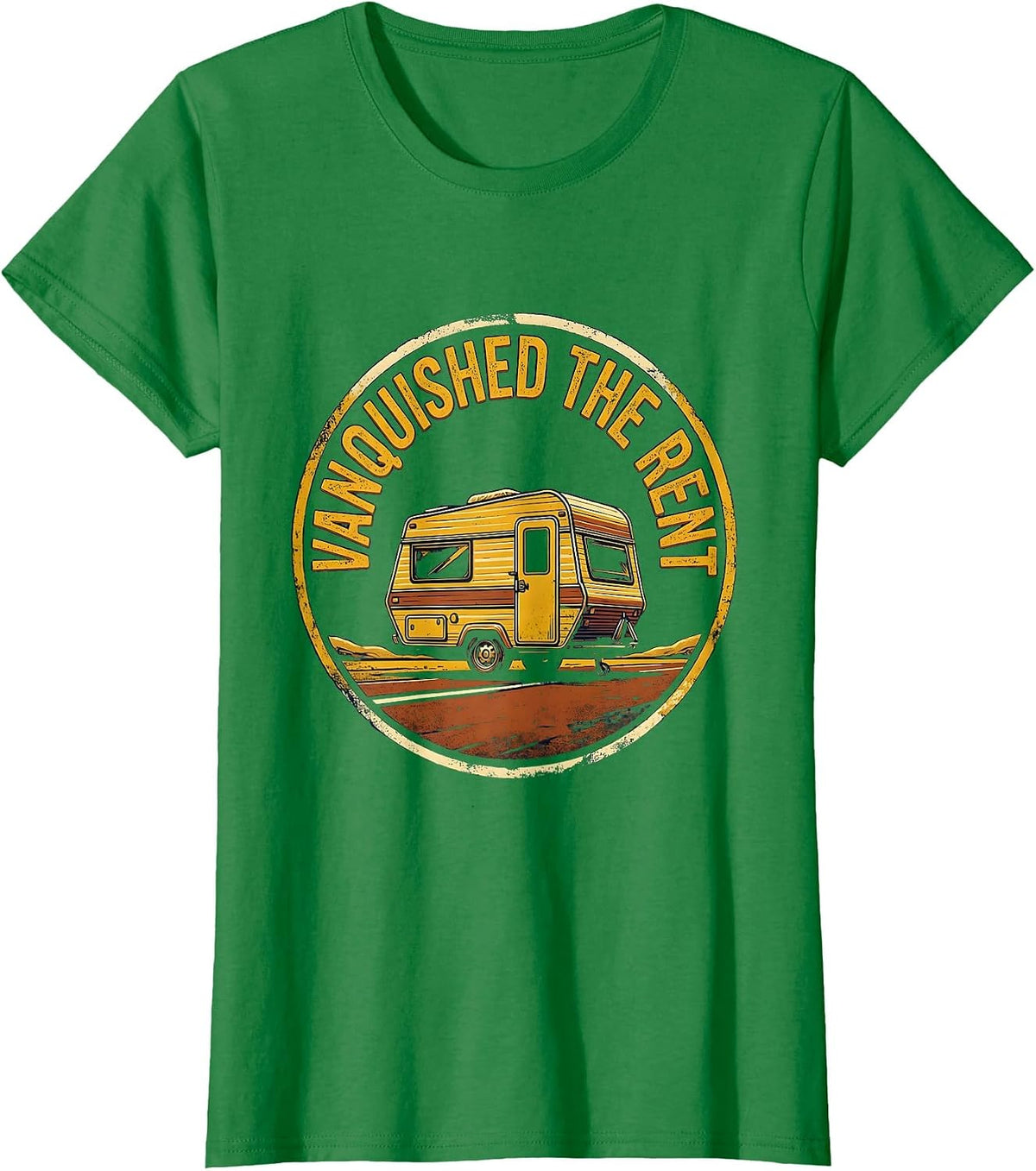 Women's Vanquished The Rent Vintage Van Life Camper Nomad Pride T-Shirt - Kelly Green
