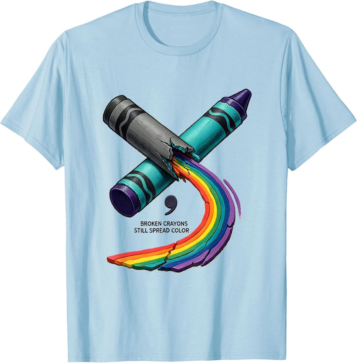 Men's Broken Crayons Still Spread Color Mental Health Awareness T-Shirt - Baby Blue