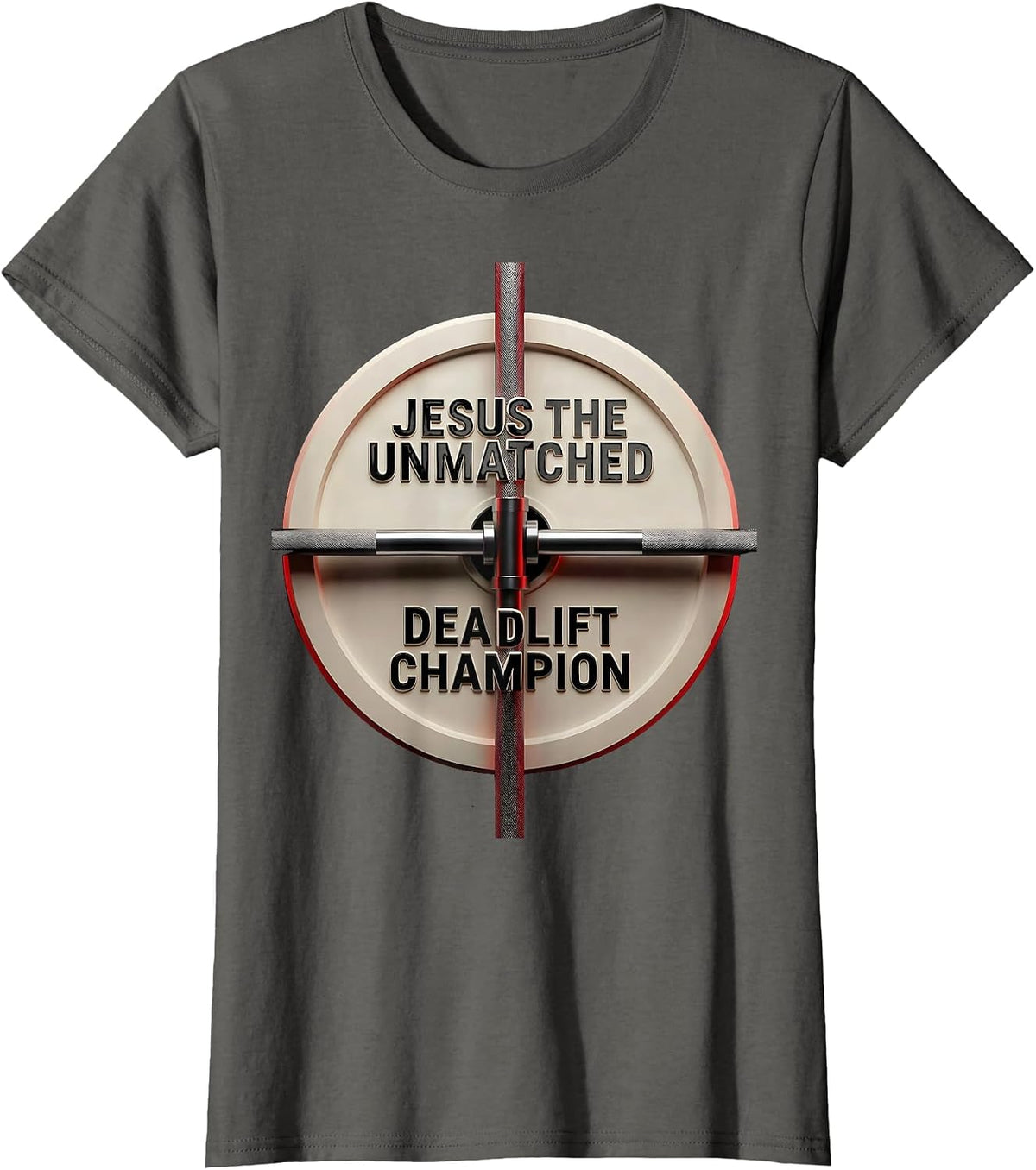 Women's Jesus The Unmatched Deadlift Champion Geometric Christian T-Shirt - Asphalt Grey