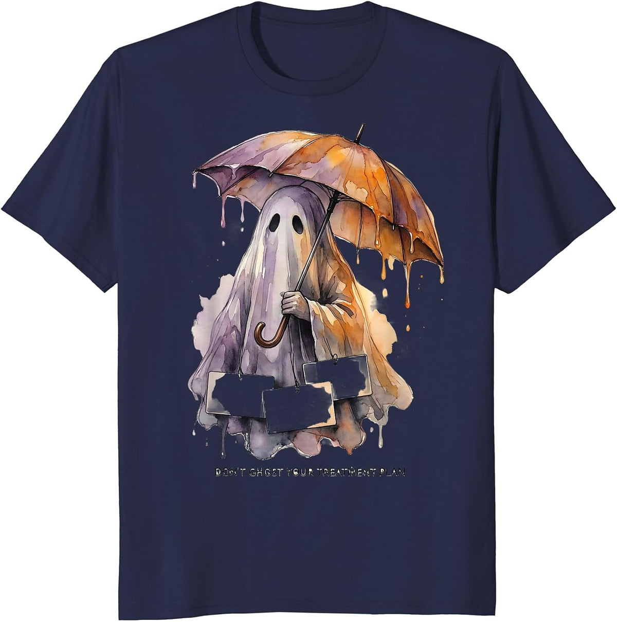 Men's Don't Ghost Your Treatment Plan Watercolor Ghost Halloween T-Shirt - Navy Blue