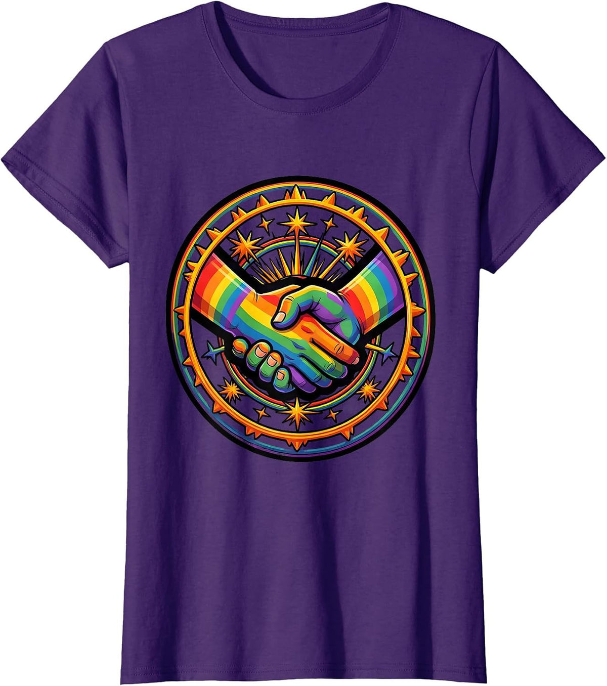 Women's Glowing Interlocked Hands Pride Unity Design T-Shirt - Purple