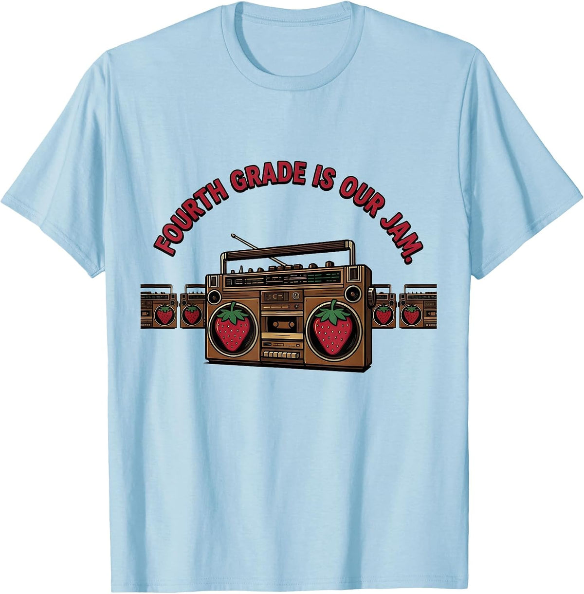 Men's Fourth Grade Is Our Jam Retro Boombox Teacher Student Back T-Shirt - Baby Blue