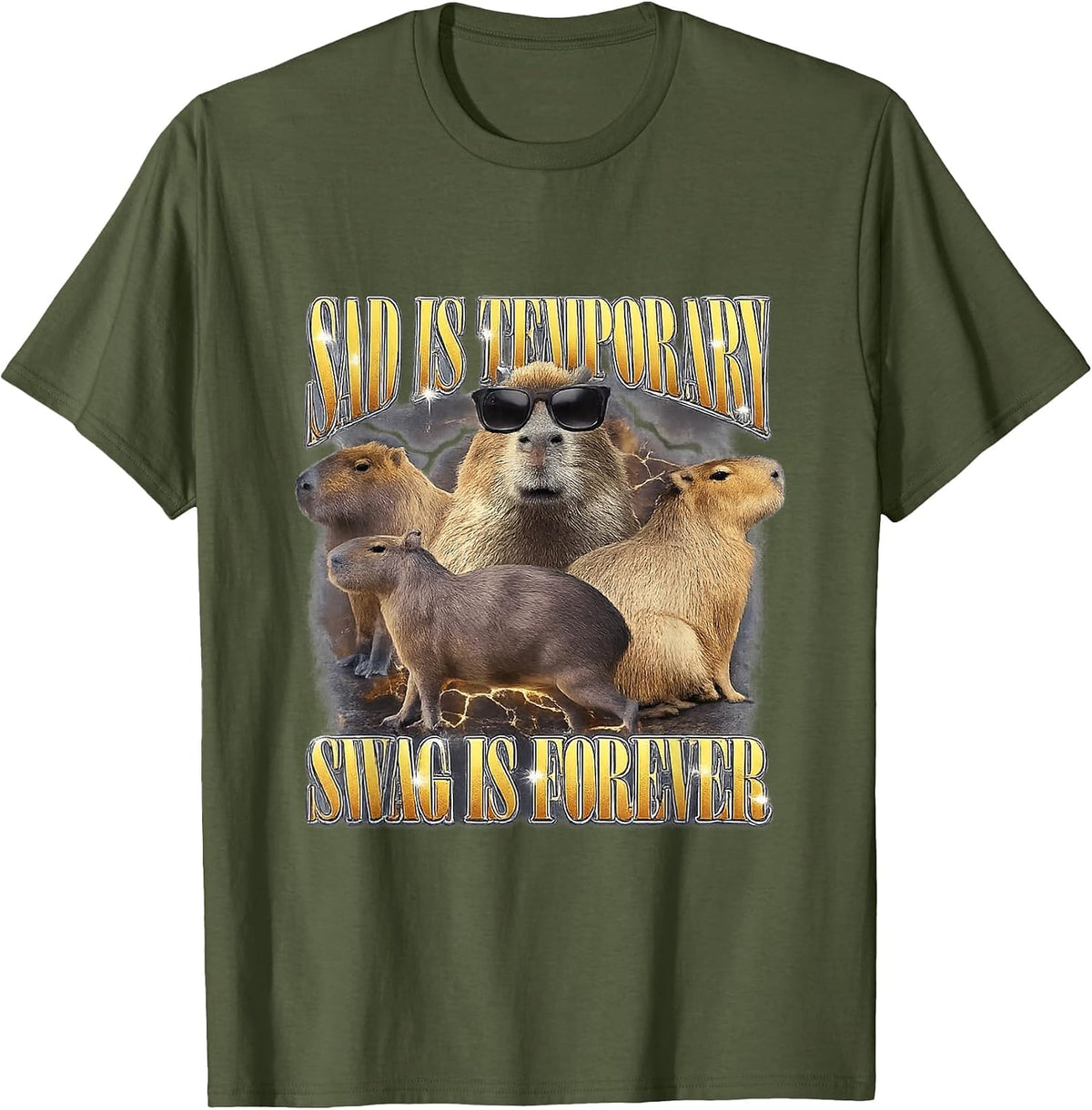 Swag is Forever Funny Capybara Unhinged Gen Z Meme Cringe T-Shirt - Olive Green
